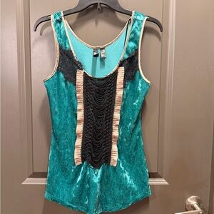 Vintage y2k BKE Boutique Velvet green/Teal Tank with Black Lace Front Panel